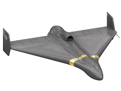 Gray Stealth Military Drone With Triangular Wings Golden Stripes And Weapon Mounts 3d model