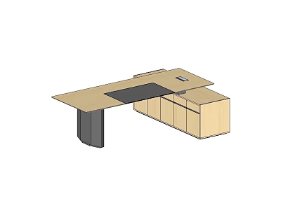 Modern Office Desk With Wooden Top Black Surface And Drawer Cabinets 3d model