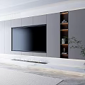 Modern TV Wall Design With Marble Panels Recessed Lighting And Green Plant