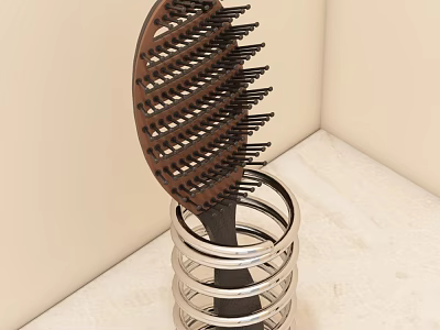 Stylish Wooden Hair Comb For Daily Use With Metal Spring Holder 3d model