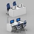 Modern Office Workstations With White Desks Blue Chairs And Computer Monitors 3d model
