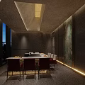 Modern Luxury Restaurant Interior With Marble Walls Bonsai Tree Pendant Light And Artwork