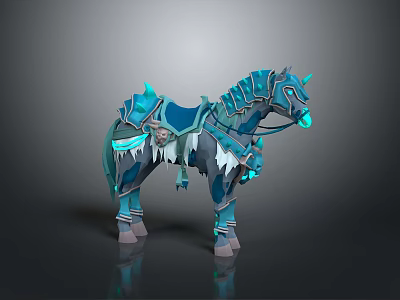 Mythical Blue Horse 3D Model With Glowing Armor And Decorative Saddle 3d model