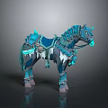 Mythical Blue Horse 3D Model With Glowing Armor And Decorative Saddle