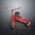 Vintage Red Rusty Tricycle With Old Style Design Black Seat And Three Wheels