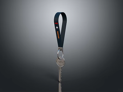 Practical Black Lanyard Keychain With Orange White Text Metal Key Ring And Silver Key 3d model