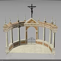 Ornate Church Chapel With Cross Spires Columns Arched Doorway And Marble Surface