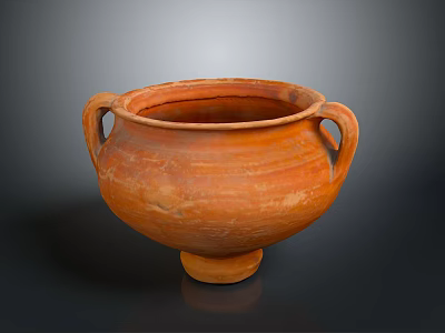Handcrafted Orange Clay Pot With Two Handles Stable Base And Textured Surface For Daily Use 3d model