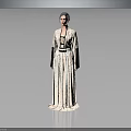 Classic Light Colored Long Dress With Black Decorative Sleeves And Waist Belt