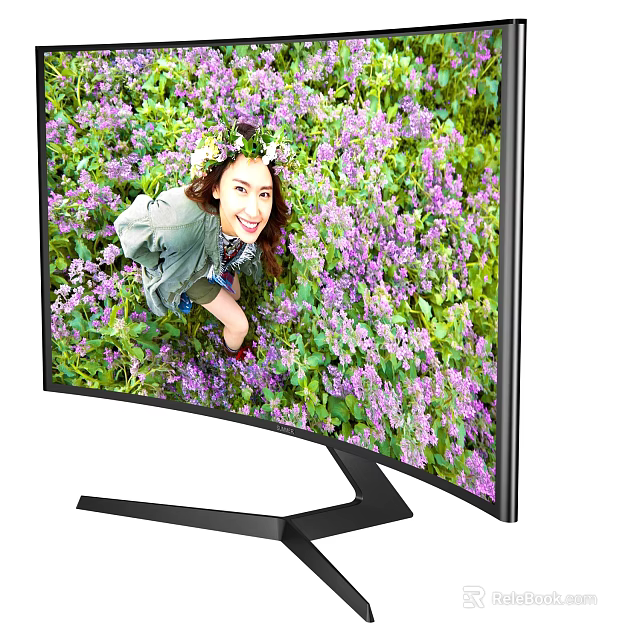 Curved Computer Monitor With Sleek Design Featuring High Definition Display And Vibrant Purple Flowers 3d model 