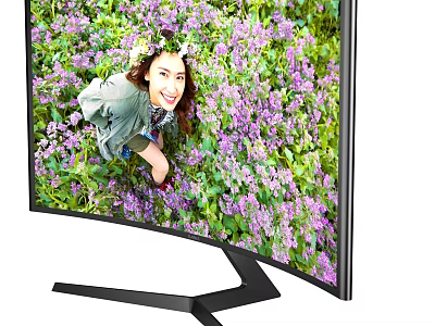 Curved Computer Monitor With Sleek Design Featuring High Definition Display And Vibrant Purple Flowers 3d model