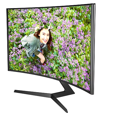 Curved Computer Monitor With Sleek Design Featuring High Definition Display And Vibrant Purple Flowers 3d model
