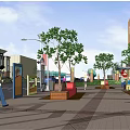 Urban Garden Landscape Design With Roundabout Buildings Green Plants And Pedestrian Areas