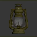 Vintage Lamp Combination with Olive Green Top Metal Frame and Glass Shade