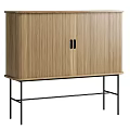 Minimalist Natural Wood Entryway Cabinet Sideboard With Double Doors And Black Metal Legs