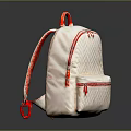 White Quilted Backpack with Red Accents Handle Zipper and Front Pocket 3d model