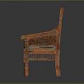 Wooden Single Sofa With Intricate Carved Armrests Gray Cushion And Classic Design