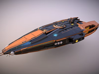Futuristic Sci-Fi Spaceship With Orange Black Exterior Metallic Structure And Detailed Design 3d model