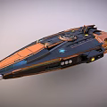 Futuristic Sci-Fi Spaceship With Orange Black Exterior Metallic Structure And Detailed Design
