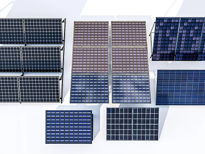 Different Solar Panel Types With Various Colors And Arrangements On 3d model