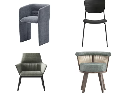 Modern Leisure Chairs In Various Styles With Upholstered Seats Rattan Back And Wooden Metal Legs 3d model