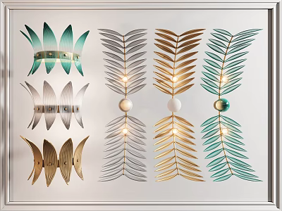 Modern Decorative Wall Lamps With Leaf Shaped Design Gold Silver Green Metal Finish 3d model