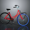 Stylish Red Bicycle With Blue Wheels Black Handlebar Seat And Reflective Surface
