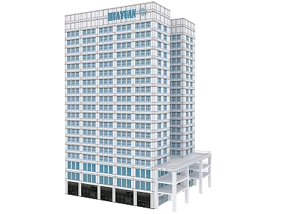 Modern High Rise Building Exterior With Swing Doors And Glass Curtain Walls 3d model