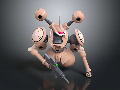 Game And Movie Character Mechanical Robot With Beige Color Red Eyes Multiple Circular Components Weapon 3d model