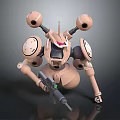 Game And Movie Character Mechanical Robot With Beige Color Red Eyes Multiple Circular Components Weapon