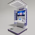 Medical Exhibition Hall Featuring 5G Micro Clinic Booth With Diagnostic Equipment And Digital Screen