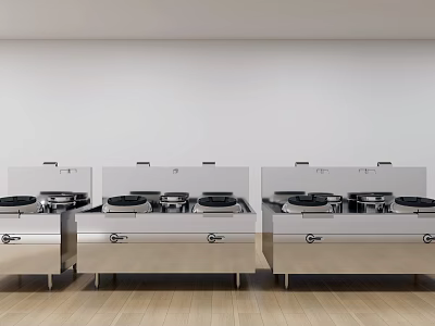 Professional Commercial Kitchen Featuring Stainless Steel Stoves And Cooking Ranges 3d model
