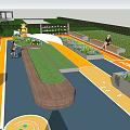 Colorful Outdoor Children Playground With Slide Track Green Trees And Family Play Area