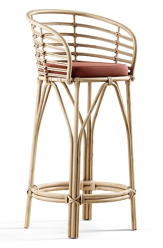 Clutter Confort bamboo and rattan high stool 3d model