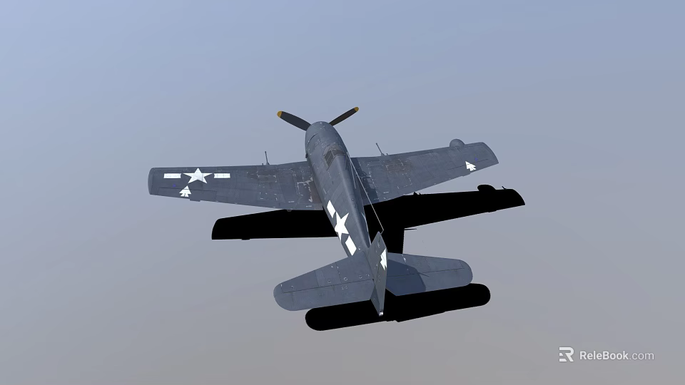 Gray Fighter Jet Flying in Sky With Single Propeller and White Star Insignia 3d model 