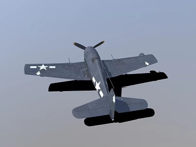 Gray Fighter Jet Flying in Sky With Single Propeller and White Star Insignia 3d model