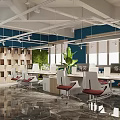 Modern Public Office Space With Green Plant Wall Work Desks And Ergonomic Chairs