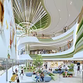 Modern Shopping Mall Interior Featuring Multi Level Curved Design Green Decor And Shops With Plants