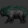 Mystical Bear With Vibrant Green Fur And Black Glowing Patterns In Dark Setting