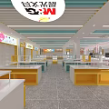 Modern Retail Store Interior With Colorful Counters Display Shelves And Bright Lighting