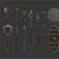 Cold weapons Sword Axe Hook Fork Spear Trident Melee Weapon Military 3d model
