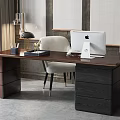 Modern Wooden Office Desk With iMac Computer Desk Lamp Pen Holder And Chair