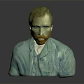 Man Bust Sculpture With Van Gogh Like Features Blue Coat And Dark Background