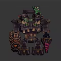 Mechanical Character With Green Creatures And Complex Structure Holding Red Weapon 3d model
