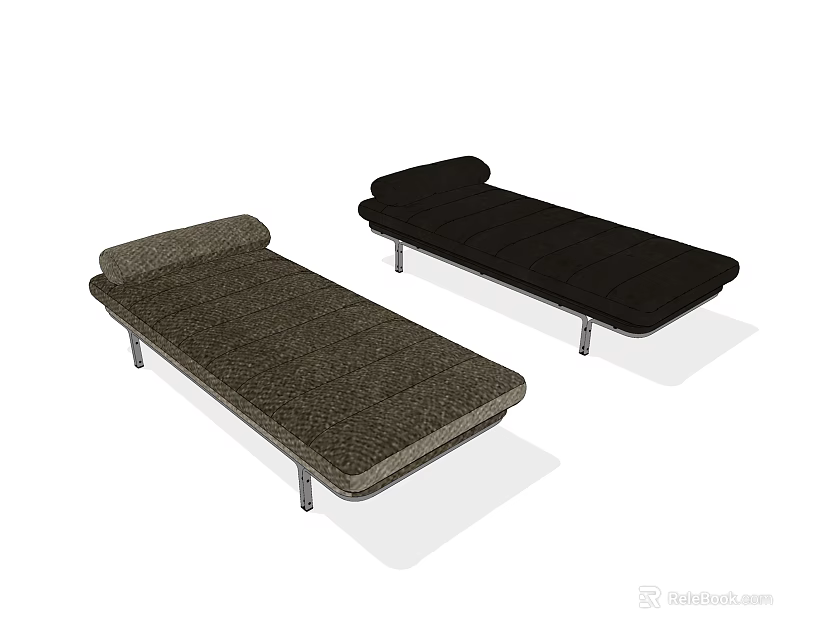 Modern Sofa Benches Gray and Black Upholstered Seats with Metal Legs Contemporary Design 3d model 