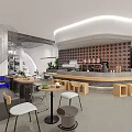 Lucky Coffee Cafe Modern Interior With Bookshelves Round Wooden Tables Chairs And White Pendant Lights