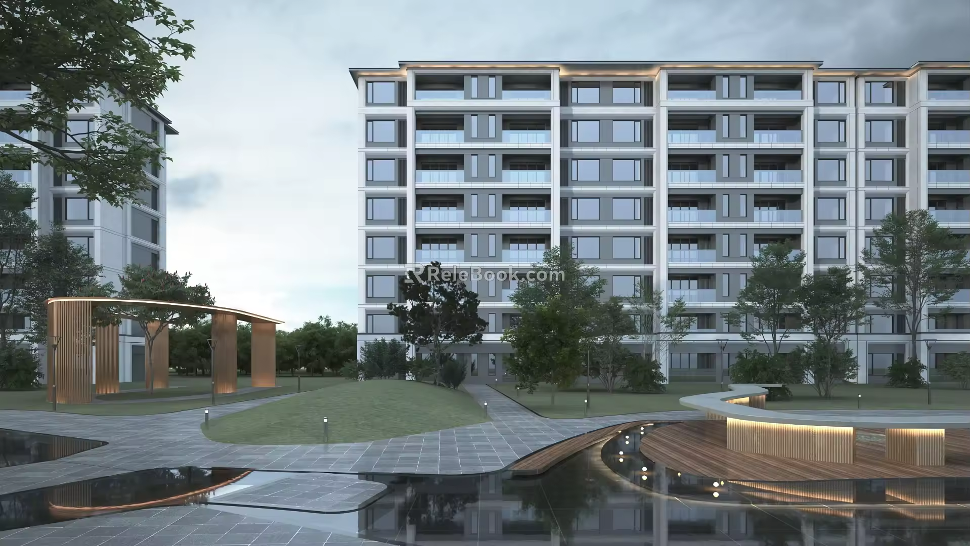 Multi-storey residence in modern residential area 3d model