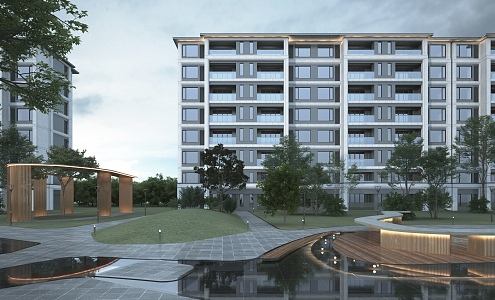 Multi-storey residence in modern residential area 3d model