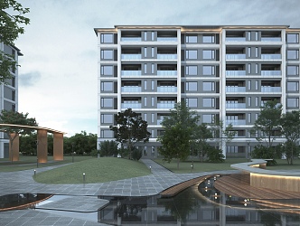 Multi-storey residence in modern residential area 3d model