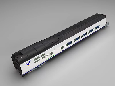 Modern Black And White Train Carriage With Side Windows And V Shaped Logo 3d model